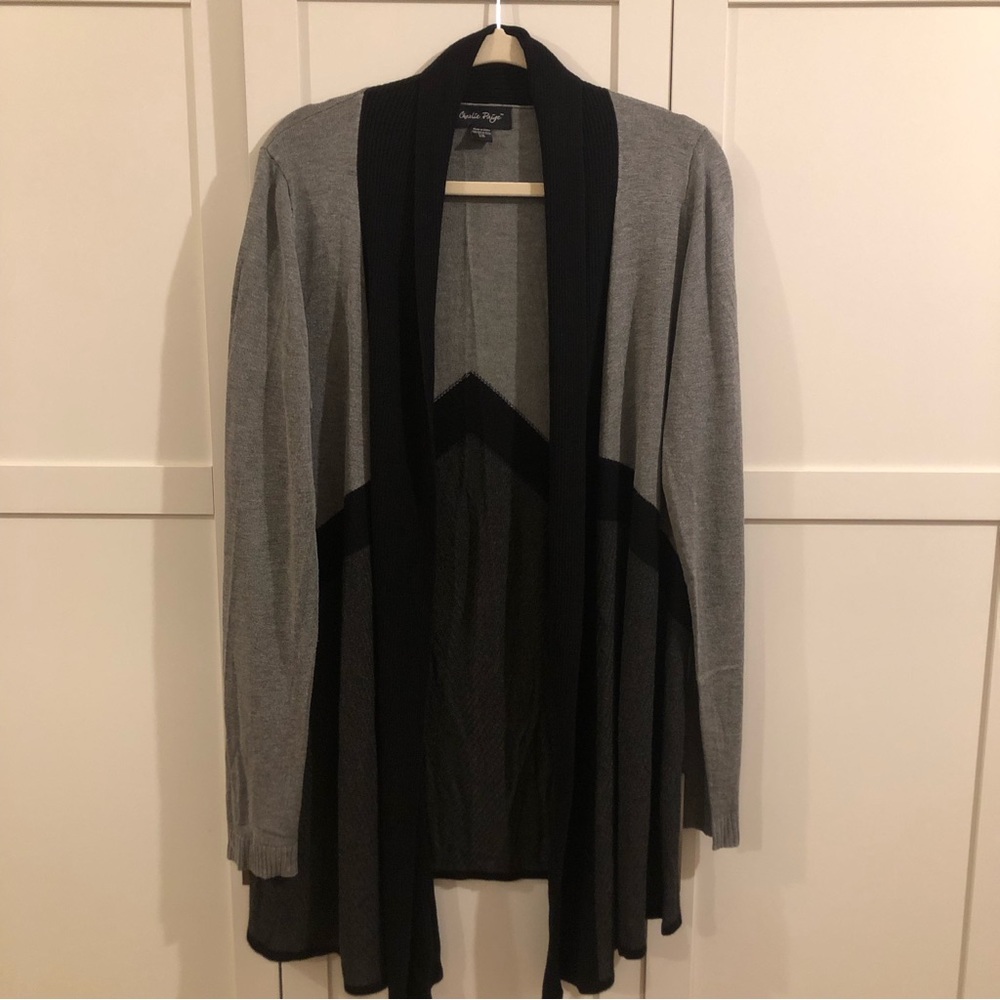 Charlie Paige Grey & Black Open Sweater Cardigan EUC